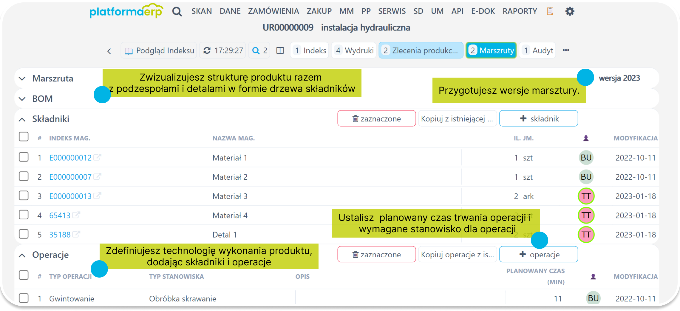platformaERP - BOM, zlecenia produkcyjne